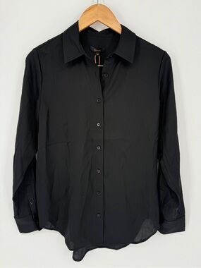 Quince Black Satin Button Up Blouse NWT Size M